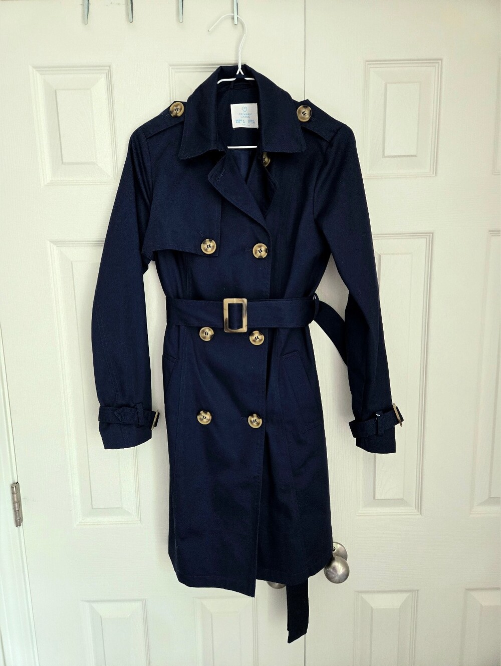 NEW Navy Belted Double Breasted Trench Coat - Picture 2 of 9